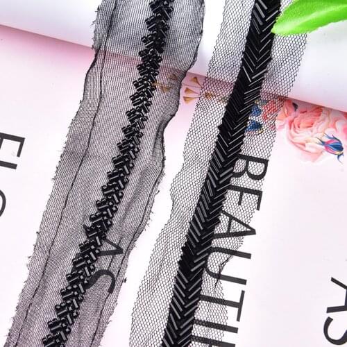 2 Yards Handmade Sewing Bead Lace Trimming Black Garment Applique Banding Ribbon Decoration for Dress Shoes