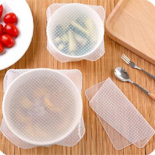 4pcs Silicone Cover Stretch Lids Reusable Airtight Food Wrap Covers Keeping Fresh Seal Bowl Stretchy Wrap Cover Kitchen Cookware