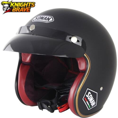 SOMAN Motorcycle Helmet Vintage Retro Moto Helmet Open Face Casco Casque Summer Men Cascos Para Moto With Inner Sun Visor DOT