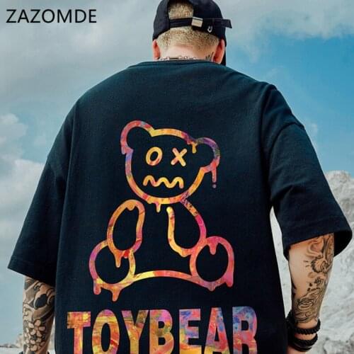 ZAZOMDE Fashion Men Tee Relaxed Bear Design 2021 Summer Loose Short Sleeve T-shirt Hip Hop Casual High Street Short Sleeve Tops