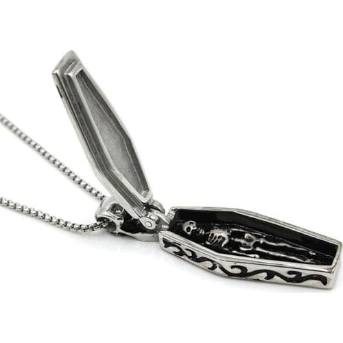 Men Hip Hop Gothic Cross Alloy Coffin Necklace Women Men Skull Necklaces Skeleton Collier Femme Collares De Moda
