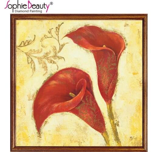 Sophie Beauty Diy Round Square Diamond Painting Cross Stitch Beaded Embroidery Red Pretty Lily Flower Handcraft Mosaic Arts Kits