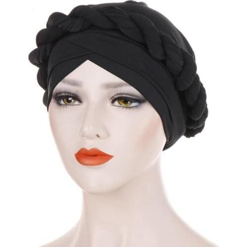 2021 New Women Cross Twist Braid Turban Hat Elastic Muslim Hair Loss Cancer Hat Chemo Beanie Cap Hijab Headband Hair Accessories