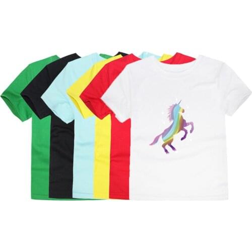 New Boys & Girls T-shirts Unicorn Cotton Short-sleeve T-shirts Animal Printing Childrens cartoons Gray Childrens clothing
