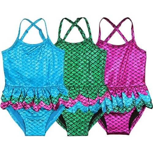 3-8T Kids Baby Girls Mermaid Fish Scale One-piece Swimsuit Stylish Bathing Suit Swimwear for Children Girls Summer Pool Seaside