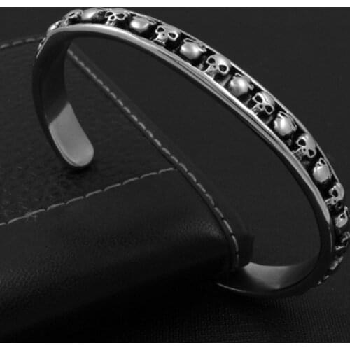 Classic Punk Gothic Metal Skull Open Bracelet Bangles for Mens Rock Party Jewelry