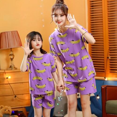 Mommy and Me Pajama Fashion Family Matching Clothes Summercotton Soft Round Neck Clothing Sleepwear Set Cute Family Look Outfits