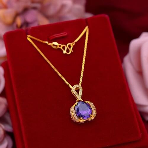 Retro Necklace 18K Gold Jewelry Oval Shaped Ruby Gemstone Choker Pendant Accessories for Women Wedding Engagement Party