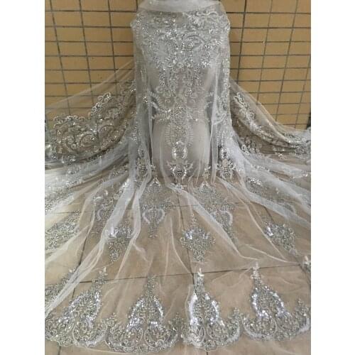 Luxury French Net Lace Fabric Embroidered Beaded Lace Fabric SYJ-106682 for bridal wedding dress