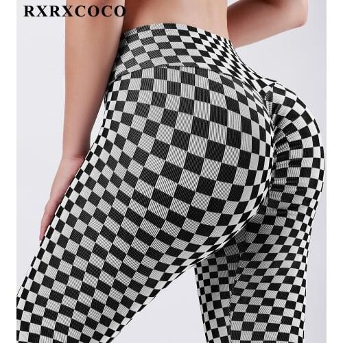RXRXCOCO Yoga Leggings Women Sport Fitness Black And White Grid Seamless Leggings Push Up High Waist Gym Tights Sexy Yoga Pants