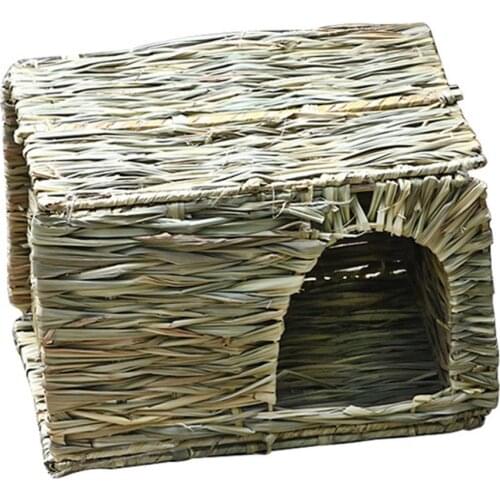 Foldable Sleeping Bed Cottage Hideaway Chew Toy Rabbit Straw House Woven Grass Pet Rabbit Hamster Guinea Pig Cage Nests House