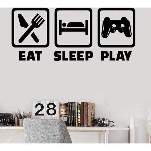 Game Vinyl Wall Decal Gaming Lifestyle Video Game Playroom Teen Room Stickers Eat sleep play Wall Art Mural Home Decor M19