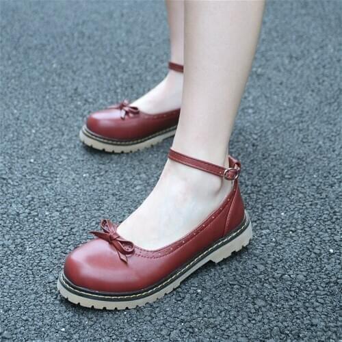 Harujuku Vintage College Women Shoes Retro Round Head Bowknot Ankle Strap Lolita Shoes Kawaii Girl Jk Uniform Cosplay Shoes Loli