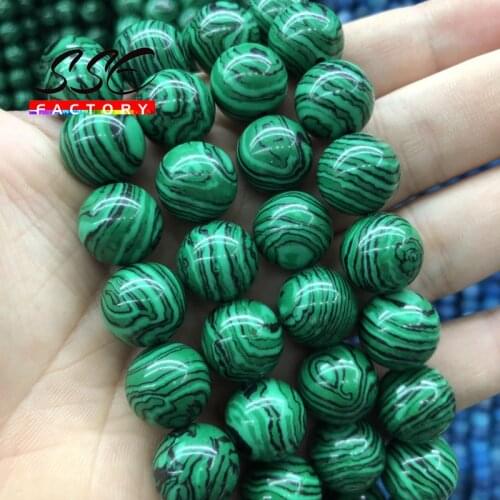 High Quality Malachite peacock Synthetic Stone Beads Round Loose Beads For DIY Bracelet Jewelry Findings 4 6 8 10 12 14 16mm 15"