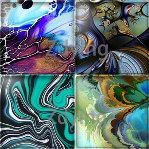 Zdying Colorful Water Texture Geometry Pattern Square Shape Glass Cabochon Beads Demo Flat Back DIY Pendant Jewelry Findings