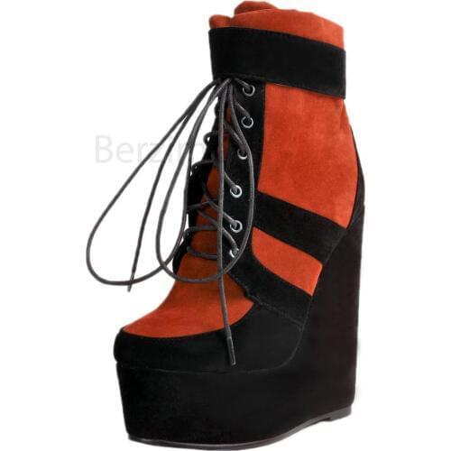 BERZIMER Platform Wedges Women Ankle Boots Faux Suede Booties Height Increasing Botas Mujer Shoes Woman Size 48 49 50 52