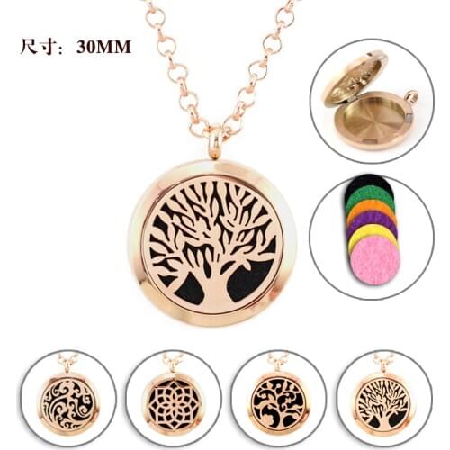 1PC 30MM Rose Gold Aroma Essential Oil Perfume Diffuser Stainless Steel Locket Necklace Pendant Aromatherapy Diffuser Jewelry