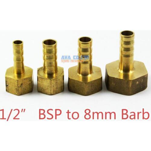 10 Pieces Brass Female 1/2" BSP to 8mm Barb Hose Tail Fitting Fuel Air Gas Water Hose Connector Coupler