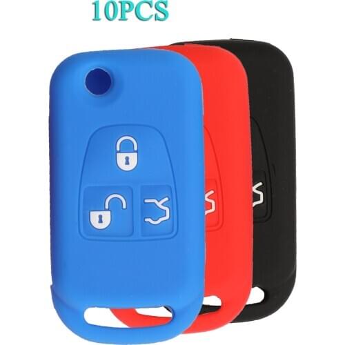 Bilchave 10pcs 3 Buttons Folding Flip Remote Car Key Silicone Case Cover Protected Fob For Mercedes Benz ML C CL S SL SEL