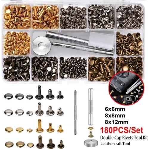 180PCS Leather Double Cap Rivets Tubular Metal Studs Fixing Tool Kit Craft Leathercraft Garment Rivets Studs for Clothing