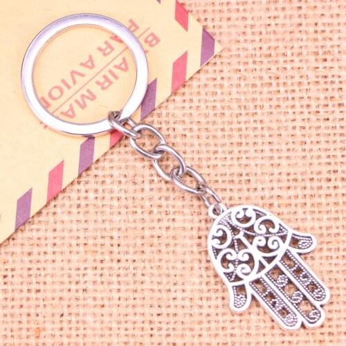20pcs New Fashion Keychain 24*35 mm hamsa palm hand protection Pendants DIY Men Jewelry Car Key Chain Souvenir For Gift