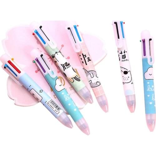30pcs/lot Cartoon Color Oil Pen Press Multicolor Ballpoint Pen Six Colors For One Pen For Gifts