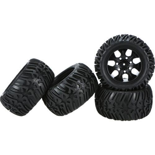 4Pcs Black Wheel Rim and Tire for 1/10 HSP 94111 94188 Off Road Truck RC Car Accessories