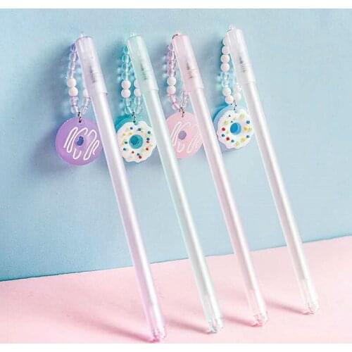 48PCS Cartoon Donuts Pendant Pen Creative Donuts Crystal Pendant Silicone Gel Pens Kawaii School Supplies Stationery