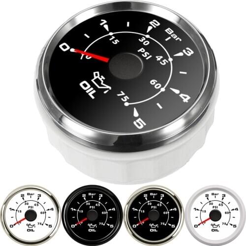 52mm Fuel Pressure Gauge 0~5 Bar Lcd Waterproof Oil Pressure Meter 0~75 psi with 7 Colors Backlight Fit Boat Car oil press