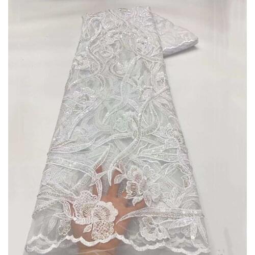 3D lace fabric white color 2019 high quality embroidered beaded french tulle lace bridal African flowers Nigerian wedding lace