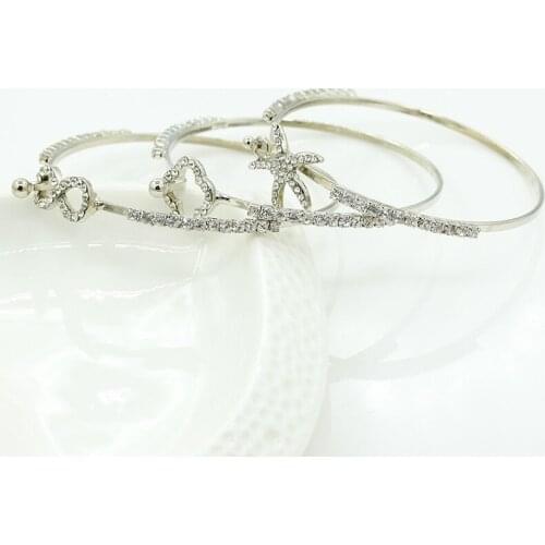 Shiny Crystal Hollow Rose Flower Bow Heart Starfish Metallic Golden Silver Plated Bracelets & Bangles for Women