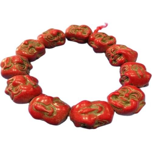 Chinese old Red Coral Buddha bead bracelet pray