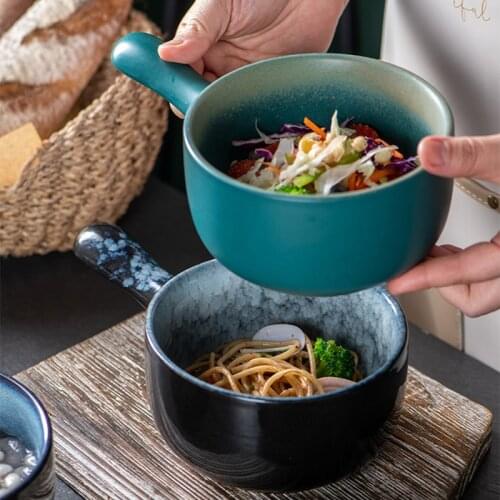 Japanese-style Ceramic Handle Bowl Single Handle Baked Rice Fruit Salad Bowl Hotel Restaurant Tableware Single Kitchen Supplies