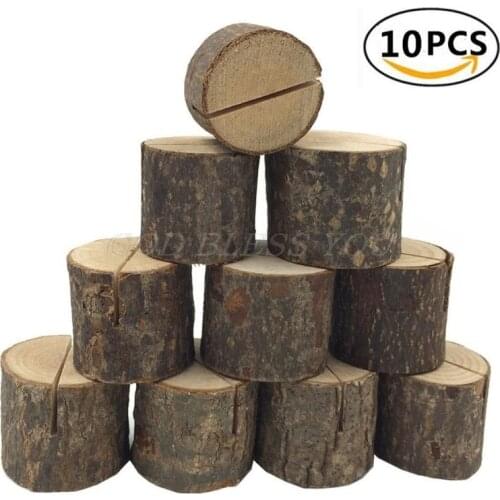 10pcs Rustic Wooden Stump Place Card Holder Number Name Menu Table Stand Picture Photo Clip Wedding Party Supplies Drop Shipping