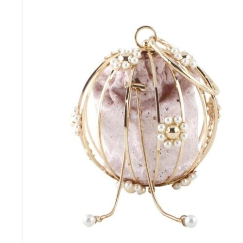 Girl Wedding Party Diamonds Round Shape Clutch bag Women Pearl Beaded clutches bags Shoulder Bag Metal Handbags Ladies Purse bag