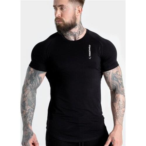 2021 New Men Short Sleeve Cotton t-shirt Summer Casual Fashion Gyms Fitness Bodybuilding T shirt Male Slim Tees Top Clothing man