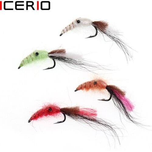 ICERIO 8PCS Fly Fishing Small Freshwater Shrimp Nymph Fly Fishing Trout Bonefish Lure