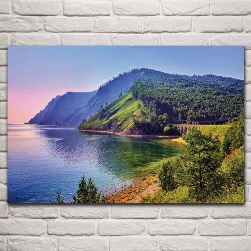 Beautiful lake baikal mountains summer landscape living room home decor wall art print fabric poster KP895