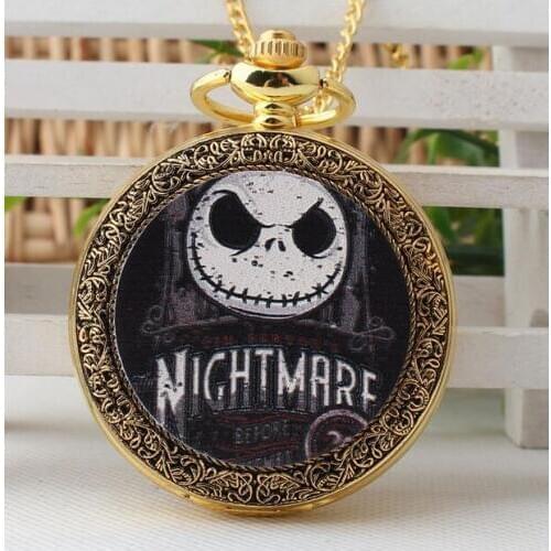 Nightmare Gold antique quartz pendant Modern hours steampunk men and woman Necklace pocket watches