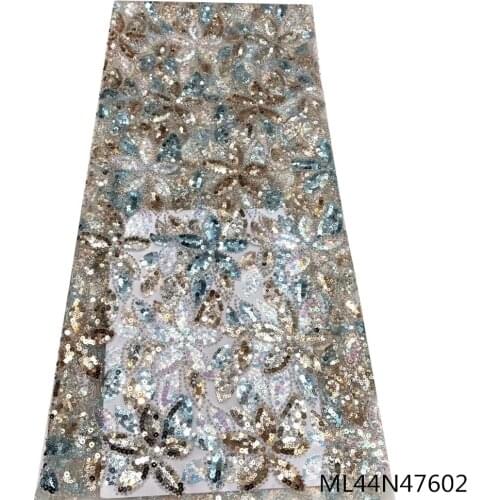 Beautifical Tulle Laces Fabrics African Embroidery High Quality Sequins Lace Fabric Soft Material For Wedding Dress ML44N476
