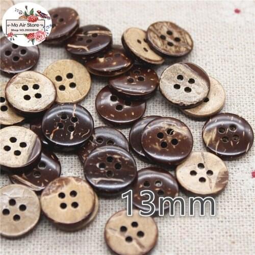 50pcs round Coconut buttons natural wooden buttons crafts and scrapbooking sewing accessories botone 13mm