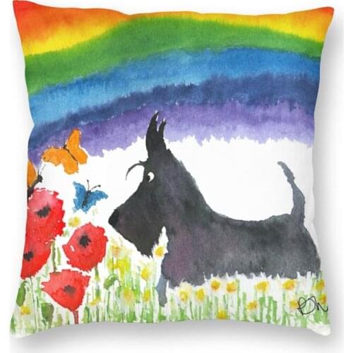 Cool Scottie Dog Rainbow Square Throw Pillow Case Home Decorative Double-sided Printing Scottish Terrier Cushion Cover for Car