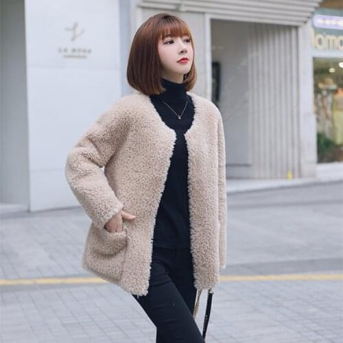 2021 Autumn Winter Women Genuine Sheep Shearling Jacket Female Fashion Natural Wool Real Fur Overcoat Lady Thick Warm Parka K452