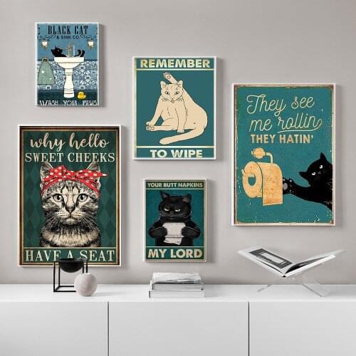 Cute Cat Retro Lovely Decorative Canvas Painting Picture Posters For Living Room Decoration Interior Wall Decor Accessories