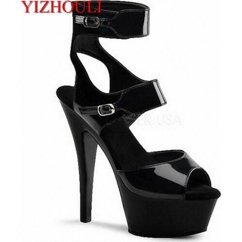 Fashion Ankle Strap Sexy Ultra 15cm High Heel Shoes Sandals Pole Dance Shoes fretwork 6 inch High Heel show shoes
