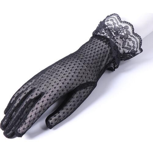 Fashion Sexy Summer Female Full Finger Sunscreen Short Lace Gloves Women Driving Spider Web Pattern Sun Anti-UV Black Gloves C48