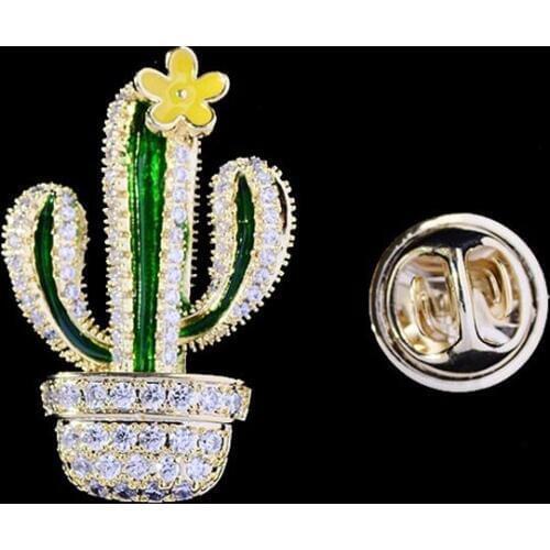 Fashion Enamel Cactus Pin Brooch For Man and Woman High Quality Metal Snap Button Lapel Pins Jewelry Wholesale