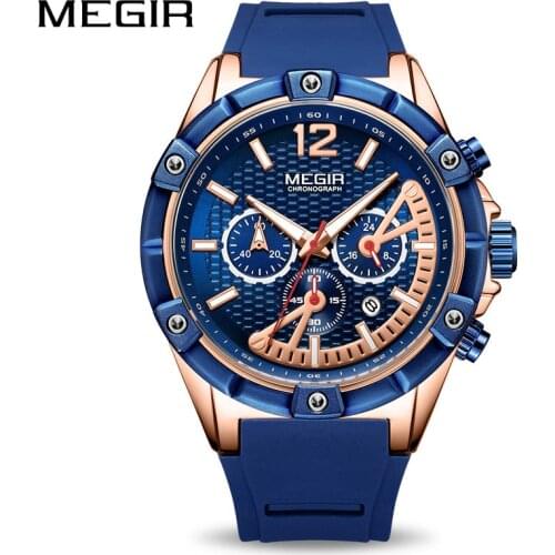 Mens Watches Top Brand Luxury MEGIR Chronograph Silicone Sport Watch Clock Time Waterproof Mens Military Quartz Wrist Watch Men