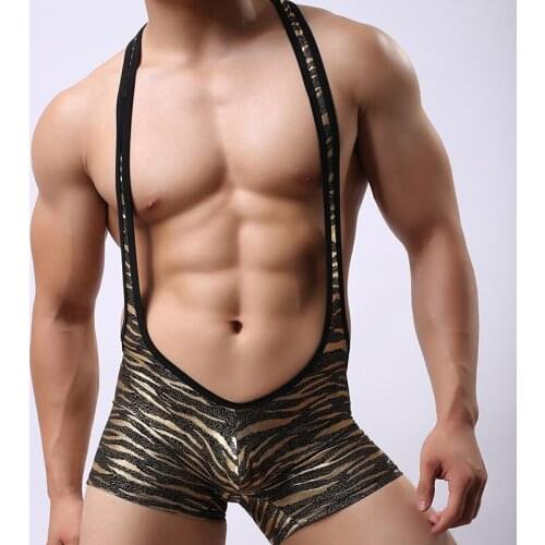 Man Sexy Bodybuilding Suspenders Pouch Boxers Underwear Gay Male Fitness Shorts Panties Fashion Brand Gold Silver Leopard