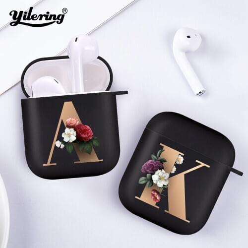 Fashion Floral Gold Initial Alphabet Letter Soft Case For AirPods 2 1 Silicone Bluetooth-compatible Earphone Box Matte Cover